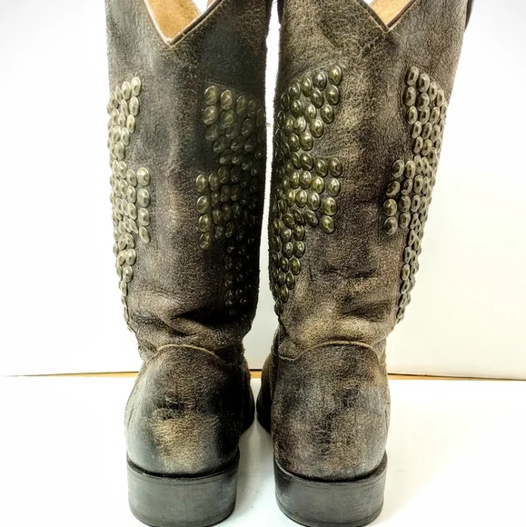 Frye Billy Hammered Cowboy Boot l Vintage Distressed Studded Boots l Size 7 B l - Picture 6 of 10